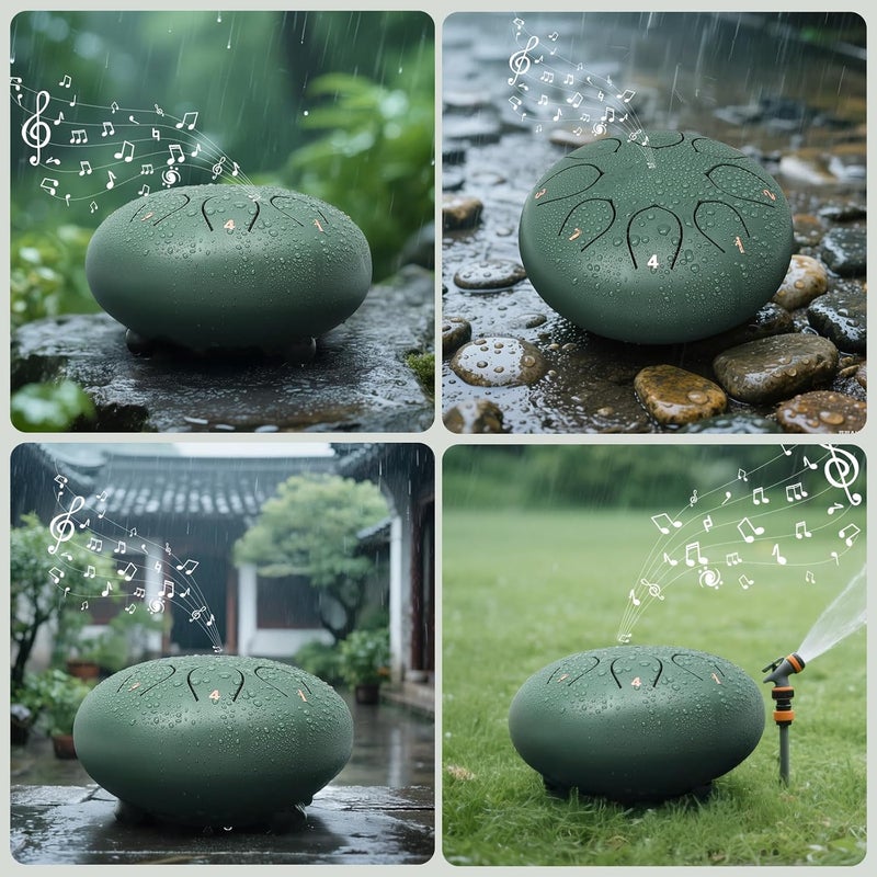 MELHA Rain Drum for Outside Garden6 Inches 8 Notes Steel Tongue Chakra Drums, Waterproof Meditation Rain Chime, Musical Instruments for Gift with Bag, Drum Mallets, Music Book (Green) - Image 5